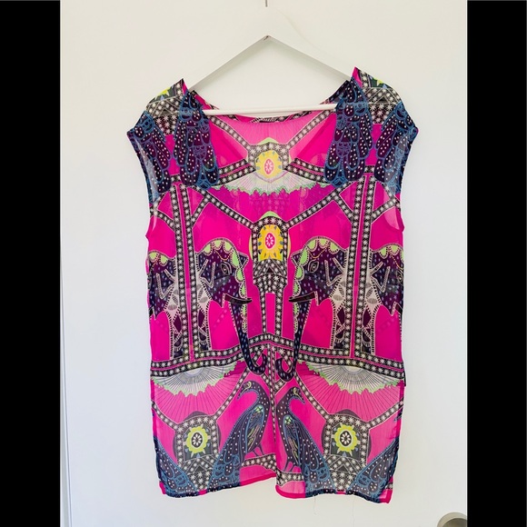 Mara Hoffman Peacock Elephant High Low Top - Picture 2 of 2